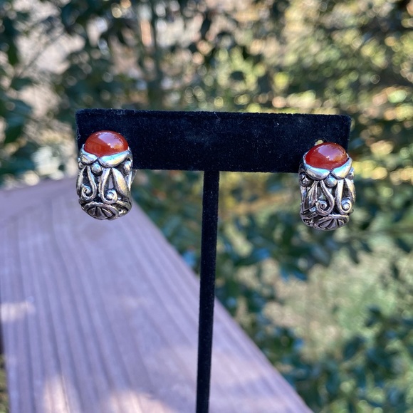 VTG CINER Silver Earrings with Carnelian Stone - Picture 5 of 10